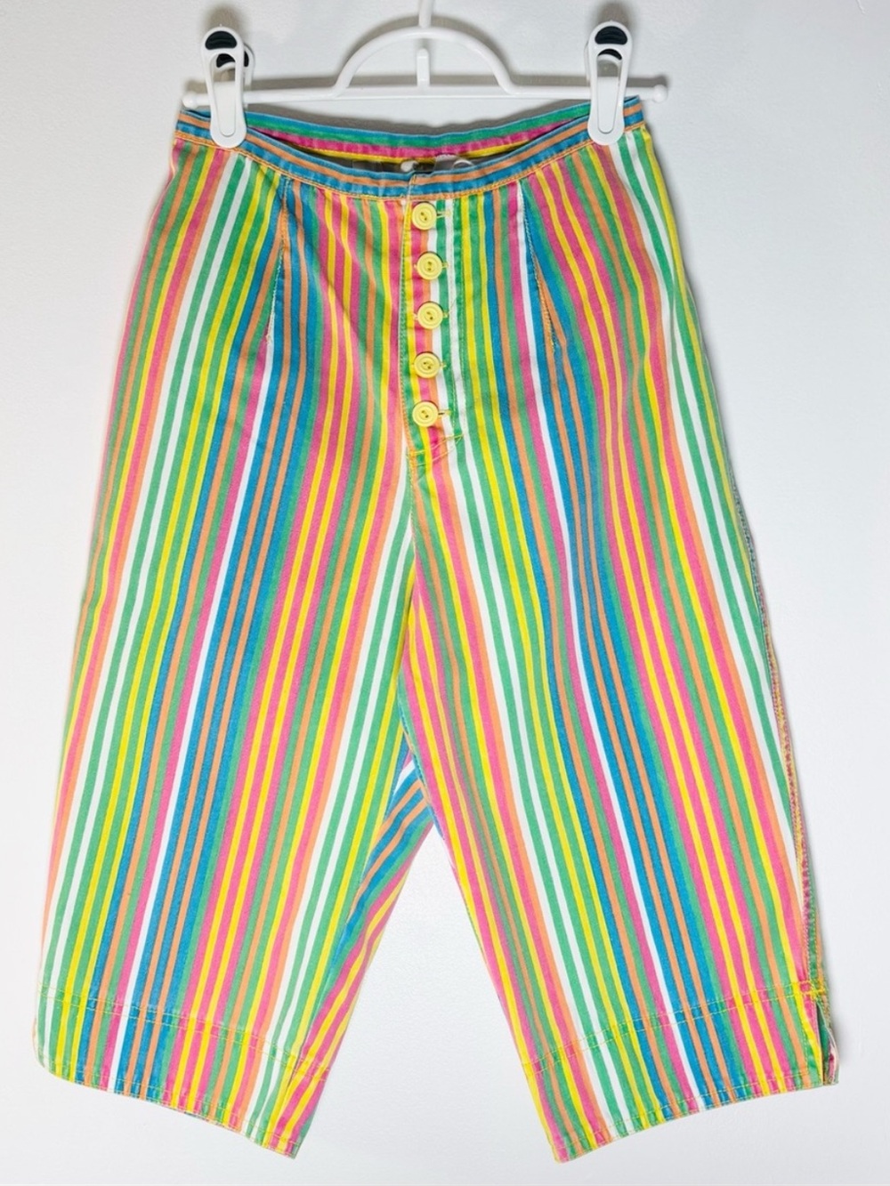 Rare Vintage 80s Esprit Rainbow Candy Stripe Button Fly Cropped Pants Clowncore